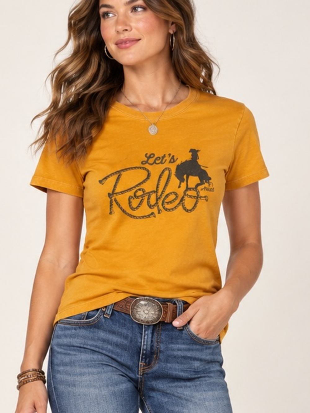 Ariat Let’s Rodeo Western Graphic T-Shirt – Mustard Yellow – Size M